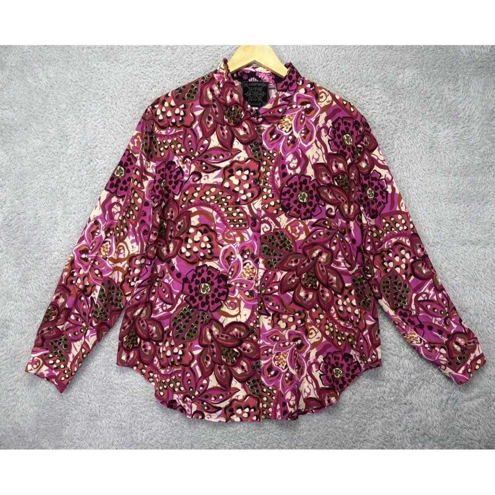 Johnny Was Dreamers Vivanna Silk Blouse M Floral Button Front Boho Shirt Top - Picture 6 of 10